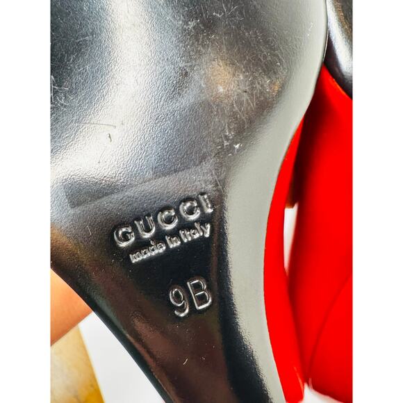 Gucci Red Patent Leather Peep Toe Wedge Sandals heels Size 9B Made in Italy - Picture 4 of 9